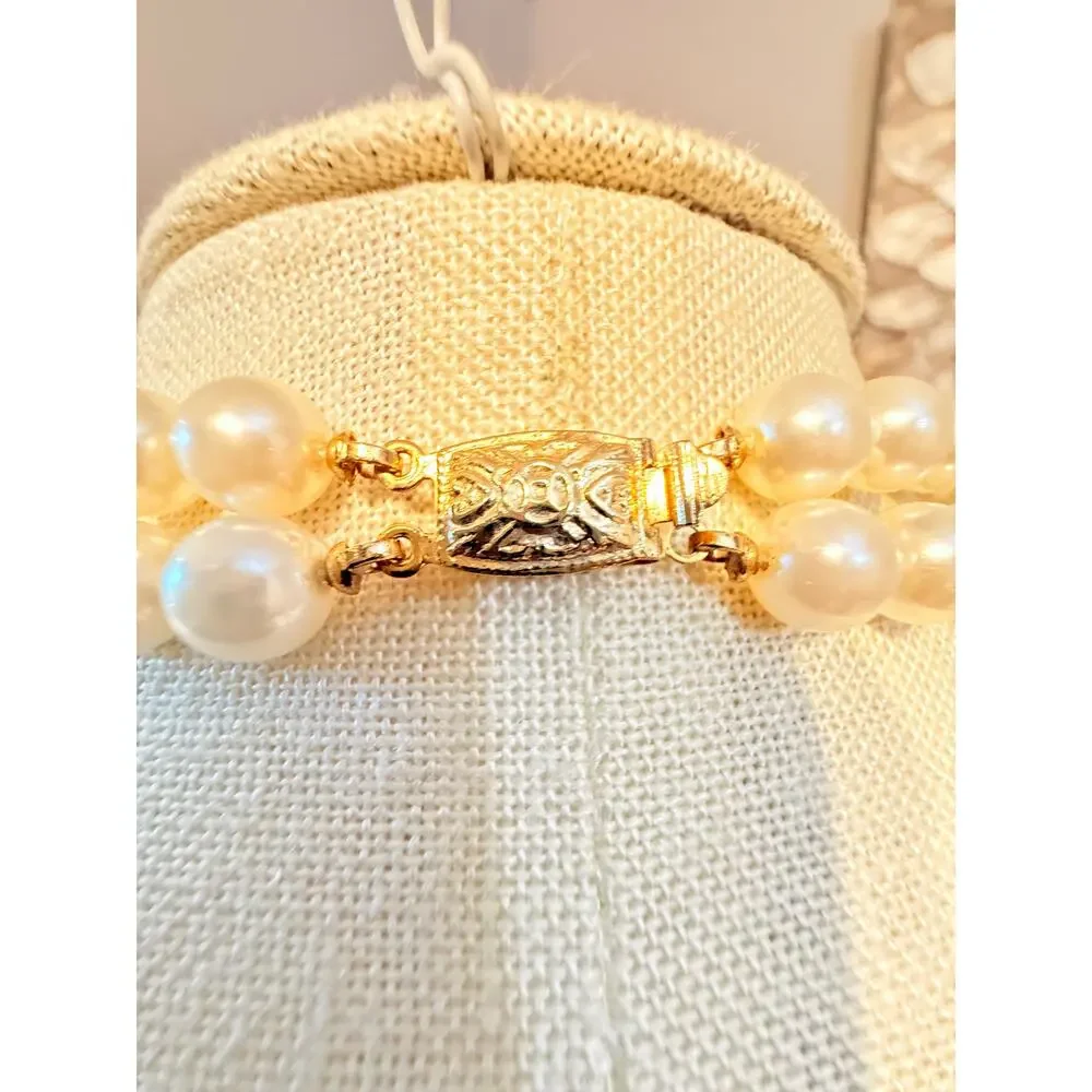 Vintage Faux Pearl Rhinestone Bow Drop Necklace 18”